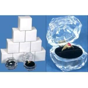 12 Clear Crystal Ring Jewelry Display Gift Boxes 1 7/8&#034;