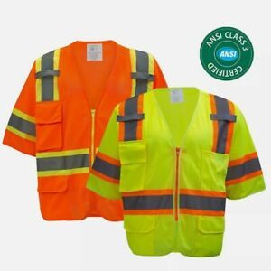 HI-VIZ SAFETY VEST with Sleeves-Lot of Two Orange and Lime Size 2XL on Both.