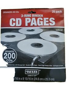 3 Ring Binder CD Pages Storage Organizer BNIB 25 Sheets Vaultz Black