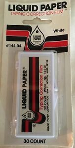 Liquid Paper Typing Correction Film 30 Count White 144-04 New Old Stock Vintage