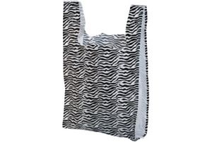 SSW Basics White and Black Plastic Medium Zebra Print Plastic T-Shirt Bags - 500