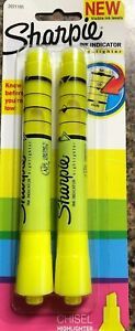 SET OF 2 TWIN PACK SHARPIE YELLOW HIGHLIGHTER INK INDICATOR CHISEL TIP