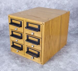Oak 6 Drawer Wooden Library Index Card File Cabinet