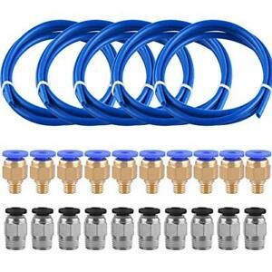 SIQUK 5 Pieces Teflon Tube Blue PTFE Tubing (1M) with 10 PC4-M6...