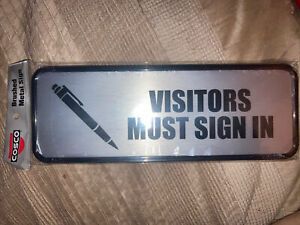 New Cosco Brushed Metal Office Sign Visitors Must Sign In 9 x 3 Silver 098212