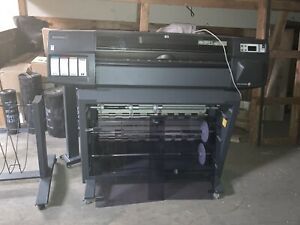 hp designjet 1050c Wide Format Printer w/3 Roll Feeder &amp;Separate Printing Rack