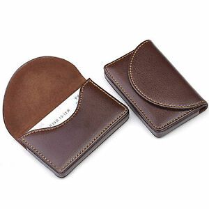 Brown Pocket Leather Name Business Card ID Card Credit Card Holder Case Wallet