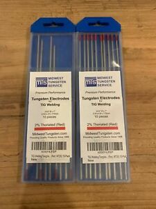 MIDWEST TUNGSTEN SERVICE 2% Thoriated 3/32&#034; x 7&#034; (Red, WT20) Tungsten Electrodes