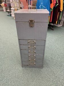 Vintage Acorn Metal File Cabinet Industrial  6 Drawers +Top Bin 30&#034; Tall W/ Keys