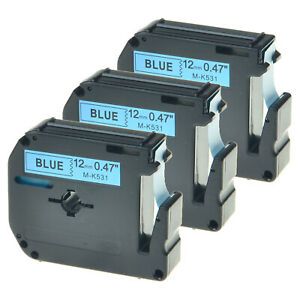 3PK Black on Blue Labelling Tape Cassette For Brother M-K531 M531 P-touch 12mm
