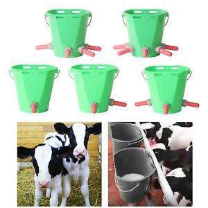 8L Calf Milk Feeding Bucket with Pacifiers for Cattle Dog Livestock Green