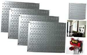 Pegboard Wall Organizer Tiles -  Modular Galvanized Steel Pegboard Metallic