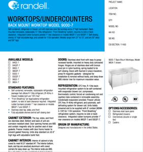 Randell Freezer, worktop, 36&#034;L, 30&#034;D, 37.6&#034;H (34.6&#034; workheight)