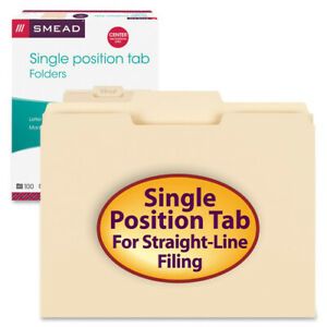 Smead Manila File Folders, 1/3-Cut Tabs, Center Position, Letter Size, 100/Box