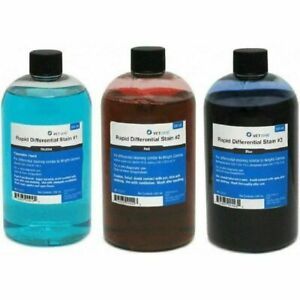Vet Supply VETONE Rapid Differential Stain Refill Kit, Fixative/Red/Blue 500 ml