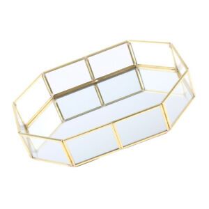 Tasty Gold Metal Glass Jewelry Display Tray / Cosmetic Storage Box Organizer /