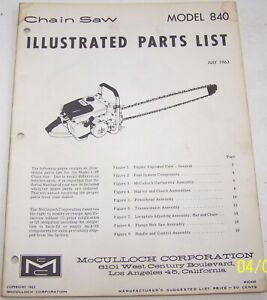 McCULLOCH CHAIN SAW 840 ORIGINAL OEM ILLUSTRATED PARTS LIST