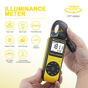 HP-881D Mini Illuminance Light Meter 400,000 Luxmeter 270° Rotation With MAX/MIN