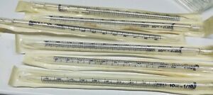 (6) PYREX Bacteriological Pipet GLASS 10 mL with plug - UNUSED OLD STOCK
