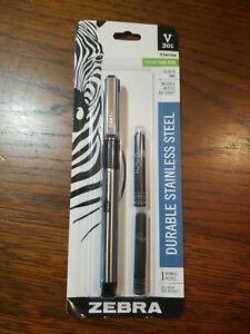 Zebra V-301 Stainless Steel Fountain Pen w/ Bonus Refill, Black  48111 LOT Of 2