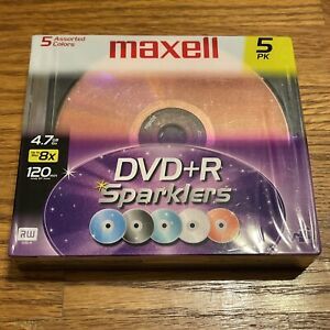 Maxell DVD+R Sparklers 5 Pack Assorted Multi Colored 4.7GB 120min 8x Speed