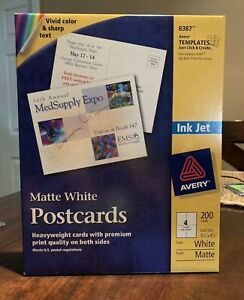 Inkjet Avery Templates Matte White Postcards 200 cards 5.5&#034; x 4.25&#034; Model 8387