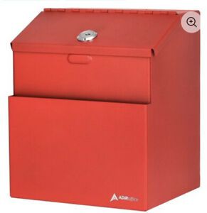 AdirOffice Steel Suggestion Donation Drop Box Red Wall Mounted Secure Key Lock