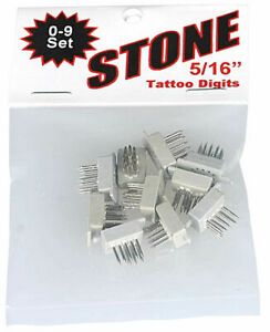 Stone Tattoo Digits Set 5/16&#034; Complete Number # Set 0-9  Metal w/Plastic NEW