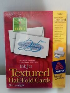Avery 2001 White Half-Fold Textured Greeting Cards 30 Pack Ink Jet Sealed 3378