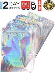 ISKYBOB 100 Pieces Resealable Mylar Zip Lock Bags Rainbow Flat Foil Pouches Smel