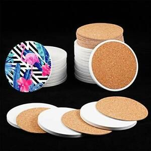 48 Pack Round Ceramic Tiles Coasters 4 Inch Unglazed Cork Backing Pads Decors, US $41.67 – Picture 1