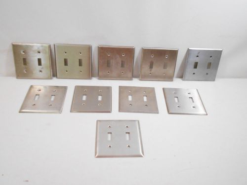 Lot of 10 2-Gang Toggle Switch Cover Wallplates (Stainless Steel) 4.5 x 4.5 in