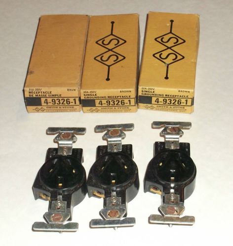 3 Vintage 4-9326-1 Smith &amp; Stone Single Grounding Receptacle 20A-250V Brown NOS