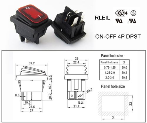 Red rleil rl2(p) waterproof ip65 on/off boat car rocker switch 16/10a 125/250vac for sale