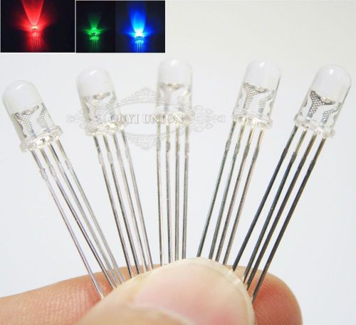50pieces 4-pin 5mm Tri-Color Clear RGB Color Common Anode LED Bulbs