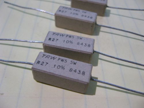 Qty 10 TRW PW5 Ceramic Cement 27 Ohm 10% 5W Resistors High Power - NOS