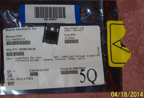 Fairchild rhrg30120 30 a, 1200 v, hyperfast diodes t-0247 x 4 for sale