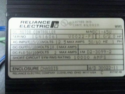 Reliance electric DC motor controller DC1-45U
