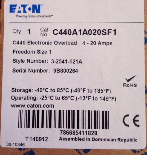 Eaton C440A1A020SF1 C440 Electronic Overload Relay 4-20A