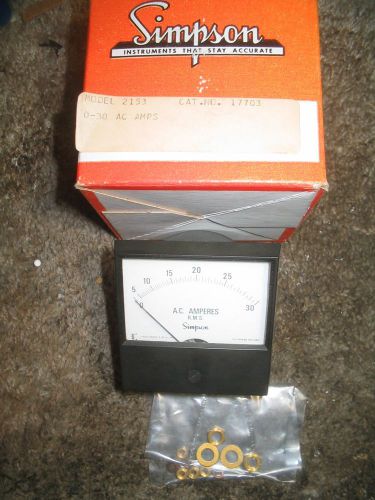 NOS Simpson Model 2153 0-30 AC Amperes Cat #17703 Panel meter with hardware