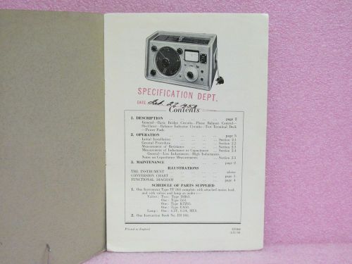 Marconi Manual TF 868 Universal Bridge Instruction Manual w/Schematics (11/50)