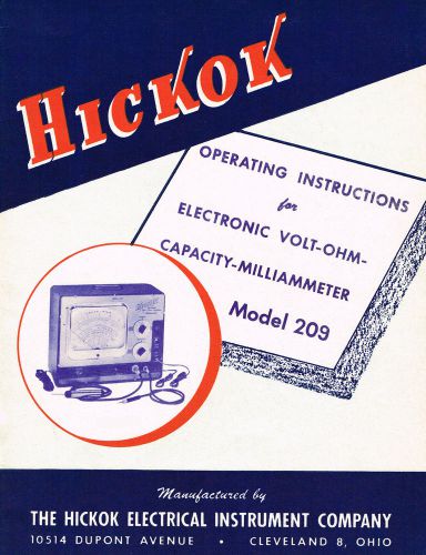 Hickok 209  VOM Volt Ohm Capacitance Milliamp Meter Operators Manual