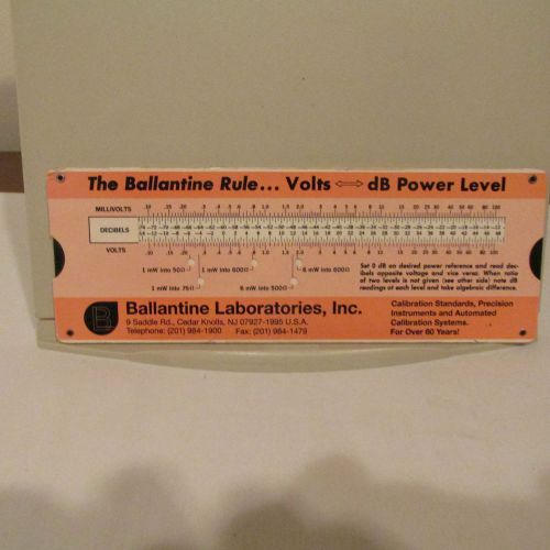 BALLANTINE LABS VINTAGE SLIDE RULE FOR VOLTS/DB &amp; DB/RATIO CALCULATIONS, USED
