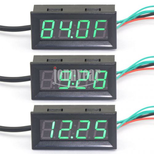 Fahrenheit Scale Temperature Voltage Monitor Car Time Green LED Digital Readout