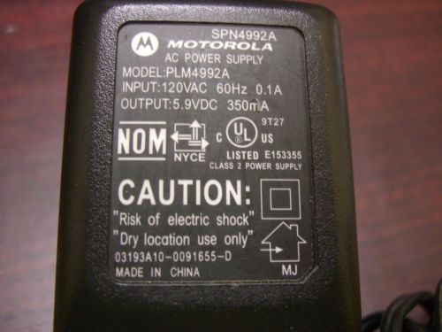 Genuine motorola spn4992a plm4992a power supply ip 120v 60hz 0.1a  op 5.9v 350ma for sale