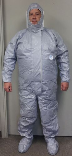 Dupont tyvek &#034;f&#034; coveralls xxl w/ attached hood and boots grey for sale