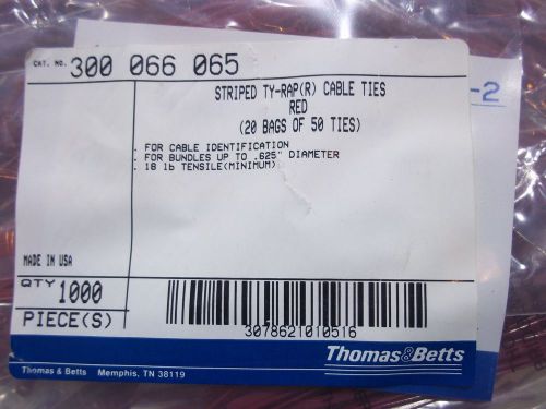 T&amp;B Identification Ty-Rap  Cable Tie 3-3/8&#034; Long  solid RED - bag of qty. 1000!
