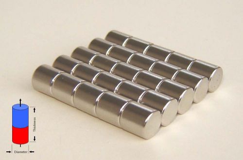 25pcs of n52 neodymium cylinder magnets 1/4dia x 1/4&#034; thick for sale
