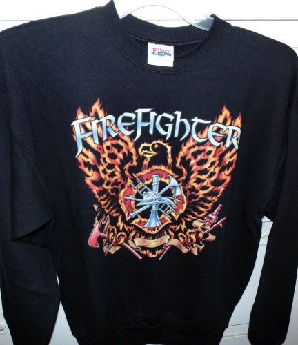 Firefighter Sweatshirt with flaming eagle, brand new, printed front, size Medium