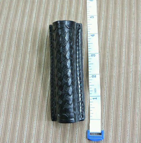 POLICE SECURITY BASKET WEAVE LEATHER  HOLDER POUCH  SMALL FLASHLIGHT